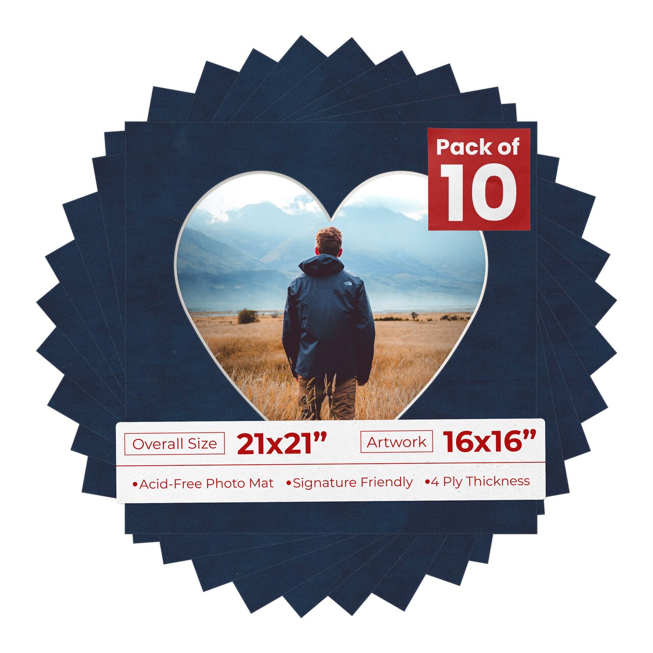 Navy Suede Mat Board for 21x21 Frames - Heart Opening for 16x16 Photos